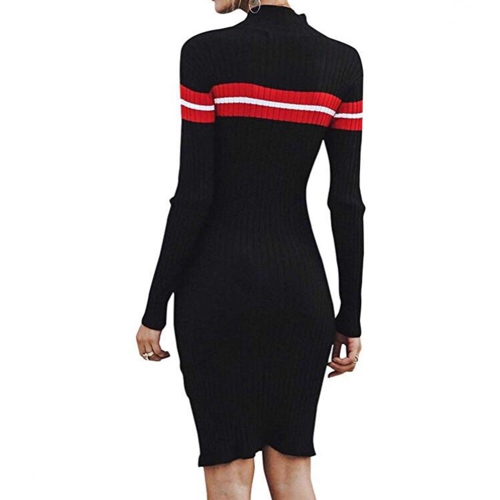 Striped Ribbed Sweater Bodycon Dress - Picture 2 of 2